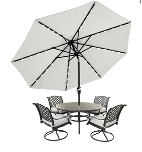 lot 7735 image: MASTERCANOPY Patio Umbrella with 32 Solar LED Lights -8 Ribs (9ft,Light Gray) - Retail $0