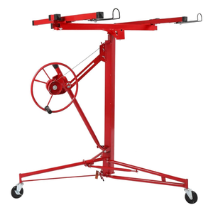 lot 7745 image: Winado 16 FT Drywall Lift Panel Rolling Hoist Jack Lifter Sheetrock, Drywall Lifting Construction Tools Caster Wheel with Adjustable Telescopic Arm, Red (DOES HAVE THE ROLLING LEG SUPPORT) - Retail $0