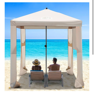 lot 7763 image: Beach Cabana, 6.2 x 6 Portable Canopy with Side Wall, 4 Adjustable Height, UPF 50 UV Protection, Easy to Set Up Tent, Waterproof Beach Shelter for Outdoor Patio - Retail $0