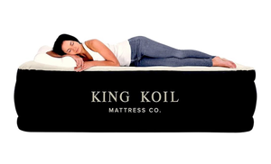 lot 7770 image: King Koil Luxury Air Mattress Queen with Built in Pump, Integrated Premium Pillow Inflatable Airbed for Guests, Camping & Home - Retail $0