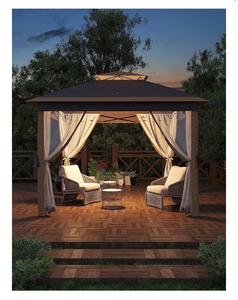 lot 7771 image: Hoteel 11x11 Pop Up Gazebo Tent with Mosquito Netting, Outdoor Canopy Shelter Easy Setup, Water & UV Resistant - Khaki - Retail $0