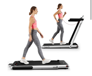 lot 7780 image: Goplus 2 in 1 Folding Treadmill, 2.25HP Superfit Under Desk Electric Treadmill, Installation-Free with Remote Control, APP Control and LED Display, Walking Jogging for Home Office (OPEN BOX, missing power cable, used) - Retail $0
