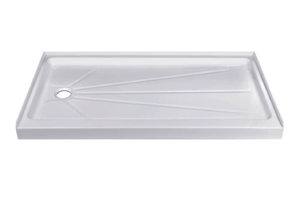 lot 7791 image: 60 X 36 Acrylic Shower Base��4Low Profile��Rectangular��Non-slip Design��Left Drain Location��White Color for Modern Bathrooms (corners chipped, repairable) - Retail $0