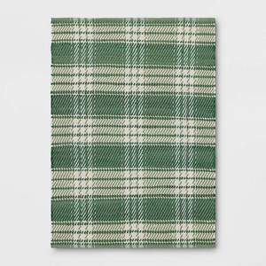 lot 4911 image: Room Essentials 4Ft x 5.6Ft Plaid Chindi Handwoven Area Rug, Green. - Retail $35