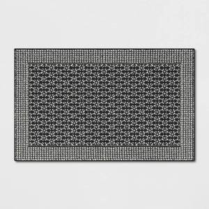 lot 4920 image: Threshold 2.6Ft x 3.10Ft Washable Geometric Border Tufted Accent Rug Black. - Retail $35