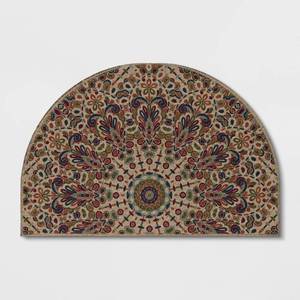 lot 4931 image: Threshold 2Ft x 3Ft Driftwood Medallion Half Round Doormat Beige - Outdoor Rubber Backed Low Pile Door Mat. - Retail $20