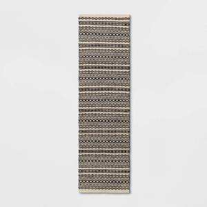 lot 4954 image: Threshold 2Ft x 7Ft Washable Norwalk Stripe Runner Rug BlackWhite - Indoor Flat Pile, Machine Washable. - Retail $50
