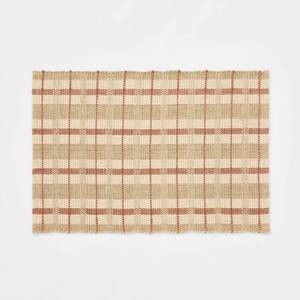 lot 4964 image: Threshold Designed with Studio McGee 2.1Ft x 3.2Ft Plaid Scatter Woven Accent Rug, Brown. - Retail $20