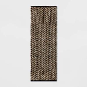 lot 4968 image: Threshold 2.4Ft x 7Ft Handloom Chevron Runner Rug Black - Jute and Cotton, Indoor, Abstract Pattern, OEKO-TEX Certified. - Retail $50