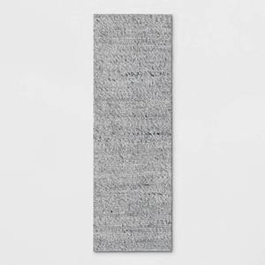 lot 4986 image: Threshold 2.3Ft x 7Ft Chunky Knit Wool Woven Rug Gray - Handmade Indoor Runner, Cotton Backing. - Retail $70