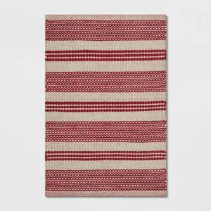 lot 4989 image: Threshold 2Ft x 3Ft Striped Accent Rug, Red. - Retail $20