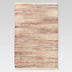 lot 4990 image: Threshold 2Ft x 3Ft Woven Accent Rug Natural - Handmade Rectangle, Multi-Stripe, Jute and Cotton, Indoor Use. - Retail $40