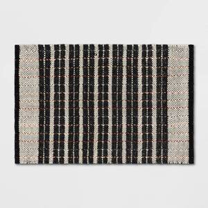 lot 4999 image: Threshold 2Ft x 3Ft Handloom Mixed Fiber Striped Rug - Indoor Outdoor Accent, Modern Traditional. - Retail $20