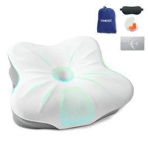 lot 19195 image: SAHEYER Memory Foam Camping Pillow, Travel Pillows for Sleeping, Cervical Neck Support Camping Gear Accessories - Small Pillow Travel Essentials for Sleeping, Backpacking, Hammock, Gray - Retail $29