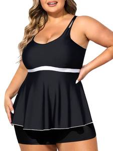 lot 20005 image: Summer Mae Womens Plus Size Tankini Cutout Two Piece SwimsuitColor Block Flowy Tummy Control 2025 Bathing Suits with Shorts Black 20 Plus - Retail $10,692