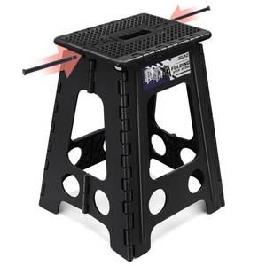 lot 20010 image: Delxo Folding Step Stool 17.5 Inch Non-Slip Foldable Stools Up to 300 LBS Kitchen Collapsible Fold Up Stepping Stool with Dotted 1 Pack Black - Retail $24