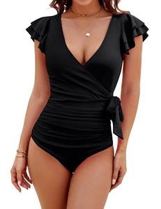 lot 20012 image: Blooming Jelly Womens Tummy Control Swimsuits Slimming One Piece Bathing Suit Cute Ruffle Wrap Swimwear Tie Side Swimming Suit (Black,Large) - Retail $33