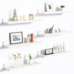 lot 20021 image: upsimples Floating Shelves for Wall, Wall Shelves for Decor Storage Set of 6, Wall Mounted Wood Shelf for Bedroom, Living Room, Bathroom, Kitchen, Picture Ledge Shelf, White - Retail $26
