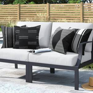 lot 20022 image: Adabana Outdoor Waterproof Pillow Covers 20x20 Inch Set of 4 Black and White Modern Geometric Throw Pillows Cover Decorative Boho Pillow Covers for Patio Garden Porch - Retail $26