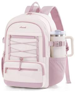 lot 20025 image: LOVEVOOK School Backpack for Teen Girls, Large Capacity College Student Backpacks with Water Bottle Holder, Cute Laptop Backpack Purse for Women, Lightweight Casual Travel Backpack, Beige-pink - Retail $80