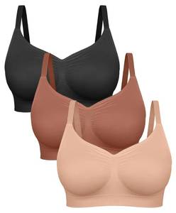 lot 20029 image: FeelinGirl V Neck Bralettes for Women Unpadded Seamless Bra 3-Pack (BlackSiennaNude,X-Large) - Retail $40