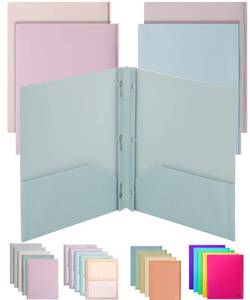 lot 20037 image: Mr. Pen- Plastic Folders with Pockets and Prong, 5 Pack, Muted Pastel Colors, File Folders with Fasteners - Retail $7