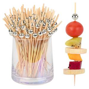 lot 20041 image: 300 PCS Cocktail Picks Disco Ball Decor, Fancy Toothpicks for Appetizers, Bamboo Skewers for Appetizers,Drinks, Fruits, Disco Party Decorations. 4.7 Inch Long Silver Wooden Cocktail Sticks�� - Retail $10