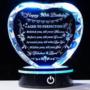 lot 20048 image: YWHL 90th Birthday Gifts for Women Men Born in 1933, Crystal Heart with Colorful Light Base Happy 90th Birthday Decorations, Gifts for 90 Year Old Women Men Mom Dad Grandma Wife Friends - Retail $38