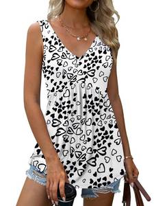 lot 20050 image: Women Tank Tops 2025 Summer Sleeveless Blouses V Neck Casual Loose Fit Flowy Shirts Lovely Love Medium - Retail $10
