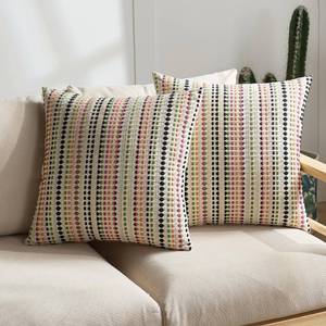 lot 20057 image: Boho Throw Pillow Covers 18x18 Inch Set of 2 Striped Chenille Farmhouse Decorative Cushion Covers for Sofa Couch Bed Living Room Farmhouse Decor (Colorful, 18 x 18 (Pack of 2)) - Retail $25