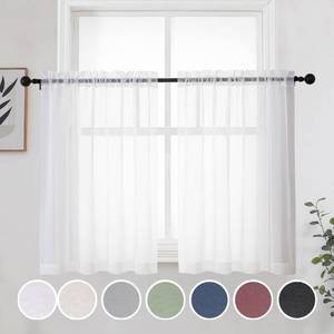lot 20440 image: OWENIE Short White Sheer Curtains 36 Inches 2 Panels Set - Kitchen Tiers Valances Curtains Light Filter Rod Pocket Voile Cafe Curtains for Kitchen Bathroom Small Half Window, 42 in W x 36 in L - Retail $8