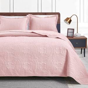 lot 20453 image: Loves cabin Twin Quilt Set Pink Bedspreads - Soft Bed Summer Lightweight Bedspread Comforter - Modern Style Coin Pattern Coverlet for All Season - 2 Pieces (1 Quilt, 1 Pillow Sham) - Retail $33