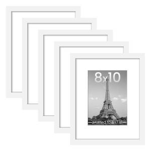 lot 20461 image: upsimples 8x10 Picture Frame Set of 5, Display Pictures 5x7 with Mat or 8 x 10 Without, Wall Gallery Photo Frames, White - Retail $19