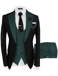 lot 20462 image: Wangyue Dark Green Suits for Men 3 Piece Slim Fit Suits Tuxedo for Men Dark Green Double Breasted Wedding Prom Tuxedo Elegant Business Formal Dinner Party Notch Lapel One Button,Large - Retail $90