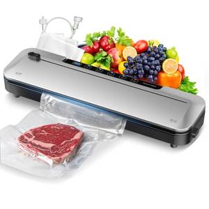 lot 20470 image: Vacuum Sealer for Food,75 Kpa Precision Suction Power 6-in-1 Food Sealer with Digital Timer, Dry & Moist Food Modes, Compact Design with 10 Vacuum Bags & Built-in Cutter - Retail $30