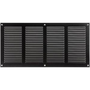 lot 20477 image: HVAC OV 16 x 8 Inch (External Dimensions) - Black Metal Air Cover Grille Cover - Wall, Ceiling Register and Exterior Wall Vent Cover with Built - in Mesh Guard Screen - Exhaust, Intake Ducting - Retail $30