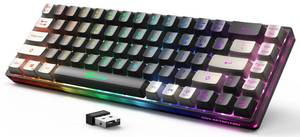 lot 20481 image: GEODMAER 65% Wireless Gaming Keyboard, Rechargeable Backlit Gaming Keyboard, 68 Keys Ultra-Compact Anti-ghosting No-Conflict Wireless Keyboard for PC Laptop Windows Gamer(Black-Grey) - Retail $16