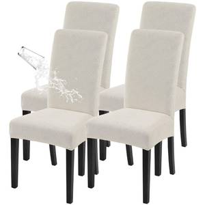 lot 20485 image: SearchI Waterproof Dining Room Chair Covers Set of 4, Stretch Jacquard Parsons Chair Slipcovers Removable Washable Kitchen Chair Protector for Dining Room, Hotel, Banquet(Beige Rectangular Jacquard) - Retail $30