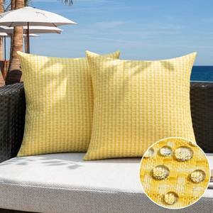 lot 20487 image: Kevin Textile Outdoor Waterproof Throw Pillow Covers Pack of 2 Weaving Texture Water Resistant Outside Decorative Cushion Covers for Garden Patio Tent Balcony Bench Couch Sofa 16x16 Inch, Yellow - Retail $15