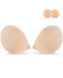 lot 20489 image: Niidor Strapless Bras for Women Sticky Bra Push Up Invisible Backless Bra with Nipple Covers Nude Size D - Retail $25