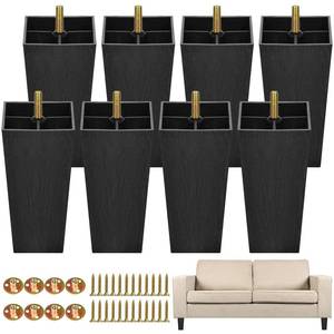 lot 20492 image: TURSTIN 8 Pack 5.7 Inch Furniture Legs Plastic Sofa Coach Legs Square Tapered Feet Sofa Legs with M8 T-Nuts Screws for Legs Sofas Chairs Cabinets Dressers Beds, Black - Retail $24