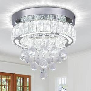 lot 17604 image: Zenouidle 9.8 Modern Crystal Chandeliers LED Flush Mount Ceiling Light Mini Close to Ceiling Light for Dining Room Bedroom Living Room Hallway (Cool White) - Retail $38