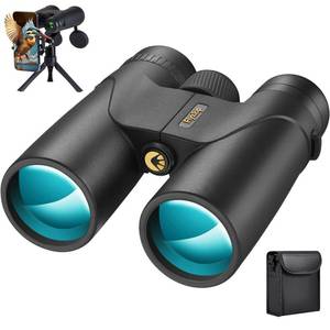 lot 17615 image: Fiyxlop 12x42 HD Binoculars for Adults - Upgraded BAK4 Prism and FMC Lens, Phone Adapter  Tripod for Bird Watching, Cruise Ships, Concerts, Hunting, Hiking, Wildlife Observation - Retail $30