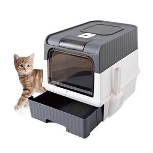 lot 17622 image: LCZLBRRD Enclosed Totally Cat Litter Box with Lid, Kitty Litter Boxes with Anti-Splashing Easy to Clean Drawer Type Tray, Covered Kitten Litter Box, Front Entry Top Exit, 18.5x14.4x13.4 Inches&nbsp