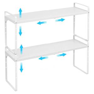 lot 17625 image: Set of 2 Expandable Cabinet Shelf Organizer, Stackable Kitchen Countertop Shelves Spice Racks, Small Storage Shelf For Cupboard Counter Tabletop, 30 LBS Heavy Duty, Adjustable, 11.8 to 17.7 Long - Retail $49