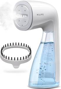 lot 17642 image: HiLIFE Steamer for Clothes, Handheld Clothes Steamer with Large 300ml Tank, 1100W Strong Power, 30S Fast Heat-up, Garment Fabric Wrinkle Remover, Portable & Compact Travel Size ONLY FOR 120V (White) - Retail $40