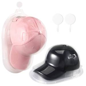 lot 17646 image: Meisitai 2 Sets Baseball Hat Display Case - Plastic Protector Holder for Signed Caps, Wall Mount Clear Box for Collectibles, Travel Organizer, Memorabilia Storage - Retail $983