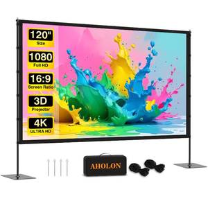 lot 17647 image: Outdoor Projector Screen with Stand - 120 inch Portable Projector Screens Indoor Outdoor Projector Screen 169 4K HD Outdoor Movie Screen with Carry Bag,Enioy Home Theater Projection Screen. - Retail $70