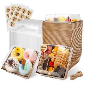 lot 17650 image: NPLUX Charcuterie Boxes with Clear Lids Mini Bakery Boxes Disposable Treat Boxes to Go Small Food Containers for Dessert Cookie Sandwich Cake 5.3x4.9x2.5INCH(50 Pack, Brown) - Retail $17