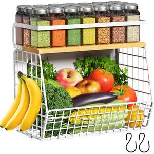 lot 17651 image: Ofiray-home Magnetic Fridge Shelf with Wood Lid, Fruit Potato Onion Storage Bins, Pantry Organizers, Large Container Spice Rack for Refrigerator, Kitchen Counter, Cabinet (1, White) - Retail $29